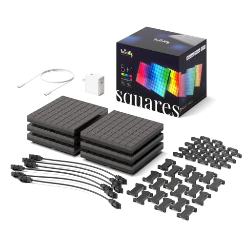 Twinkly Squares Starter Kit - LED-Lichtpaneele, App-gesteuert - 1 Master-Kachel + 5 Erweiterungs-Kacheln - Smart Home Lichtdekoration, Schwarz von Twinkly