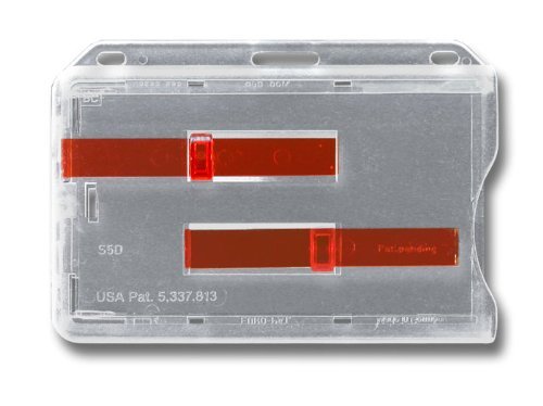 Ausweishalter Kartenhalter für eine Karte aus Polycarbonat mit Schlitz + zwei roten Schiebern horizontal transparent aus Hartplastik (2) von Twist4
