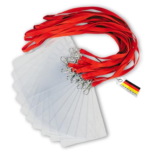 Schlüsselbänder aus Baumwolle mit Ausweishülle DIN A6 - twist4® (rot, 100 Stück) von Twist4