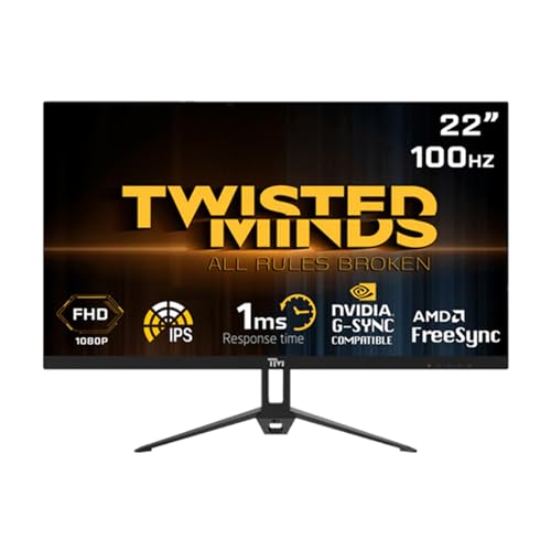 Twisted Minds 22 Zoll Display schneller IPS Gaming Monitor - 1920 x 1080 FHD-Auflösung 100 Hz Bildwiederholfrequenz 16:9 Seitenverhältnis, 1 ms Reaktionszeit - Schwarz (TM22FHD100IPS) von Twisted Minds
