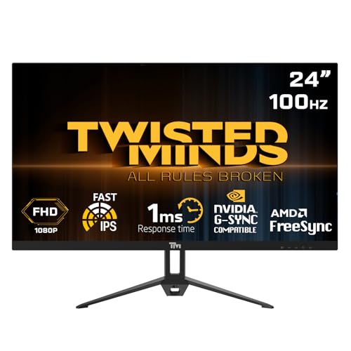 Twisted Minds 24 Zoll Display schneller IPS Gaming Monitor - 1920 x 1080 FHD-Auflösung 100 Hz Bildwiederholfrequenz 16:9 Seitenverhältnis, 1 ms Reaktionszeit - Schwarz (TM24FHD100IPS) von Twisted Minds
