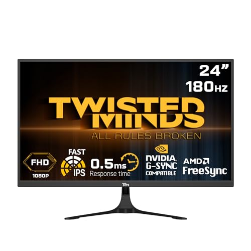 Twisted Minds 24 Zoll Display schneller IPS Gaming Monitor - 1920 x 1080 FHD-Auflösung 180 Hz Bildwiederholfrequenz 16:9 Seitenverhältnis, 0,5 ms Reaktionszeit - Schwarz (TM24FHD180IPS) von Twisted Minds