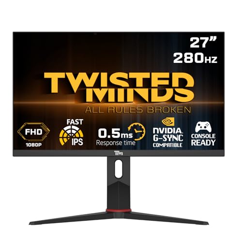 Twisted Minds 27 Zoll Display schneller IPS Gaming Monitor - 1920 x 1080 FHD-Auflösung 280 Hz Bildwiederholfrequenz 16:9 Seitenverhältnis, 0,5 ms Reaktionszeit - Schwarz (TM27FHD280IPS) von Twisted Minds