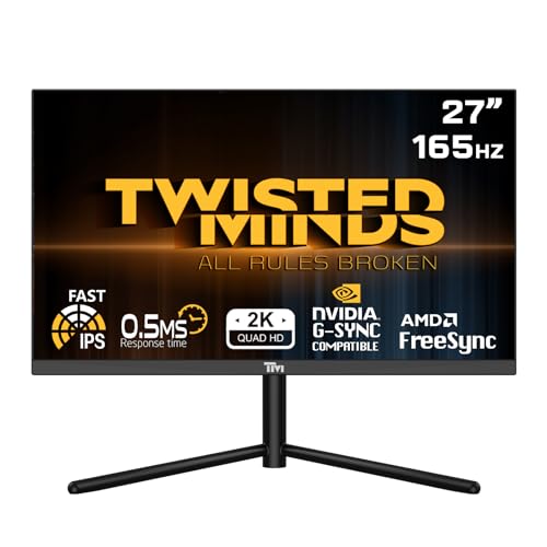 Twisted Minds 27 Zoll Display schneller IPS Gaming Monitor - 2560 x 1440 QHD-Auflösung 165 Hz Bildwiederholfrequenz 16:9 Seitenverhältnis, 0,5 ms Reaktionszeit - Schwarz (TM27QHD165IPS) von Twisted Minds