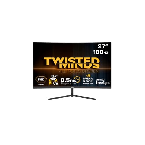 Twisted Minds 27 Zoll Display schneller VA Gaming Monitor - 1920 x 1080 FHD-Auflösung 180 Hz Bildwiederholfrequenz 16:9 Seitenverhältnis, 0,5 ms Reaktionszeit - Schwarz (TM27FHD180VA) von Twisted Minds