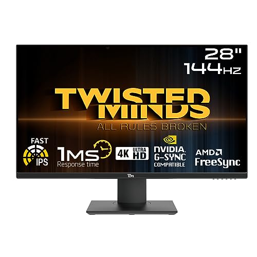 Twisted Minds 28 Zoll Display schneller IPS Gaming Monitor - 3840 x 2160 FHD-Auflösung 144 Hz Bildwiederholfrequenz 16:9 Seitenverhältnis, 1 ms Reaktionszeit - Schwarz (TM28EUI) von Twisted Minds