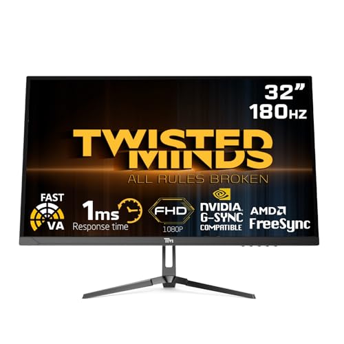 Twisted Minds 32 Zoll Display schneller VA Gaming Monitor - 1920 x 1080 FHD-Auflösung 180 Hz Bildwiederholfrequenz 16:9 Seitenverhältnis, 1 ms Reaktionszeit - Schwarz (TM32FHD180VA) von Twisted Minds