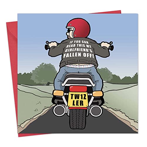 Lustige Karte von Twizler; Motiv: Motorrad und vergessene Freundin; witzige Karte für Geburtstag, Jahrestag, Vatertag, Muttertag, Valentinstag, Jubiläum und andere besondere Anlässe von Twizler