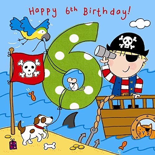 Twizler, Kindergeburtstagskarte zum 6. Geburtstag mit Piraten, Hund und Glitzer von Twizler
