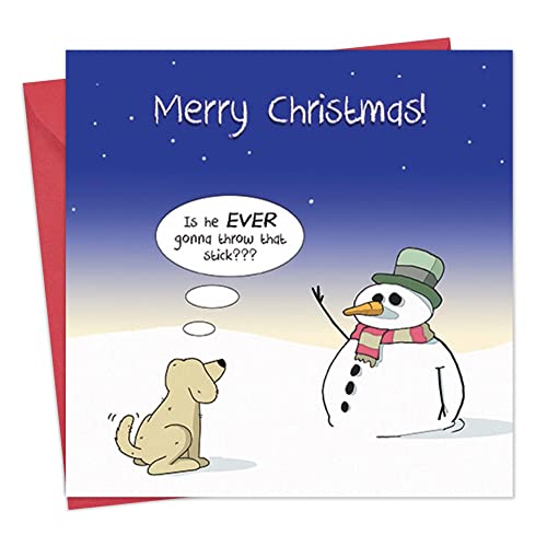 Twizler „Merry Christmas“ Weihnachtskarte mit Schneemann und Hund, fröhliche Grußkarte für Damen und Herren von Twizler