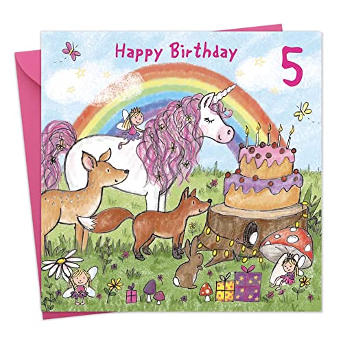 Twizler 5. Geburtstagskarte für Mädchen mit Einhorn – 5. Geburtstagskarte – 5. Geburtstagskarte – 5. Geburtstagskarte für Mädchen – Geschenke für Mädchen – Kindergeburtstagskarte von Twizler
