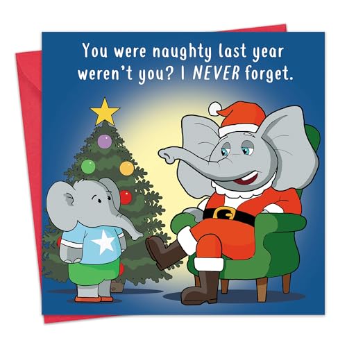 Twizler Frohe Weihnachtskarte mit Elefant Weihnachtsmann - Lustige Weihnachtskarte - Weihnachtskarte - Happy Christmas Karte - Damen Weihnachtskarte - Herren Weihnachtskarte von Twizler