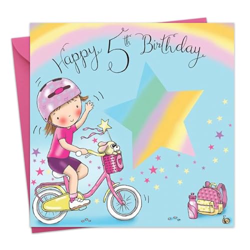 Twizler Geburtstagskarte, Motiv: Mädchen mit Fahrrad, für den 5. Geburtstag von Twizler