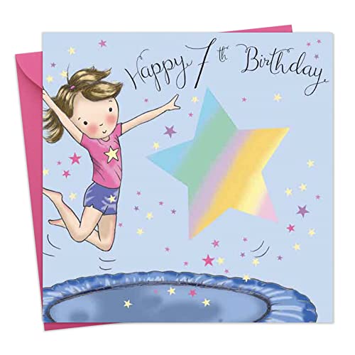 Twizler Geburtstagskarte, Motiv: Mädchen mit Trampolin, für den 7. Geburtstag von Twizler