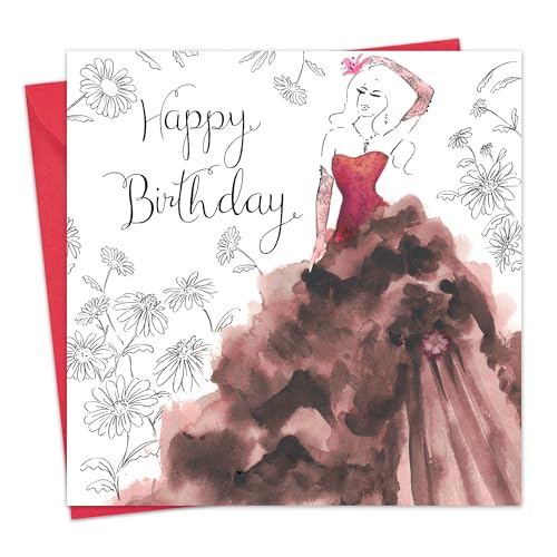 Twizler Geburtstagskarte, für Damen, mit Swarovski-Kristallen besetzt, mit silberner Folie überzogen, Aquarell-Effekt, Motiv Cocktailkleid von Twizler