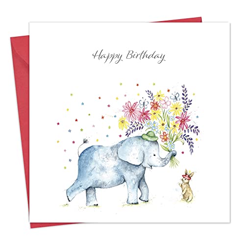 Twizler Geburtstagskarte Elefant & Hase - Happy Birthday Karte für Frauen oder Männer - Geburtstagskarte für Sie oder Ihn - Geburtstagskarte für Frau Ehemann Freundin Freund Partner von Twizler