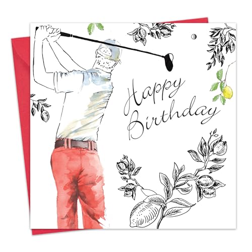 Twizler Geburtstagskarte für Herren, mit Silberfolie, einzigartiger Aquarell-Effekt, Motiv: Golf von Twizler