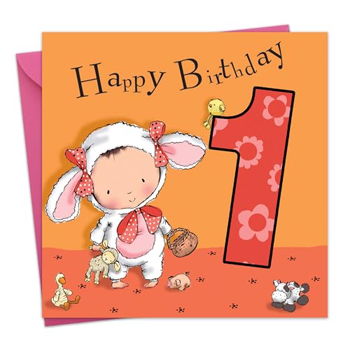 Twizler Geburtstagskarte für Mädchen, Tiermotiv: Lamm, für den 1. Geburtstag von Twizler