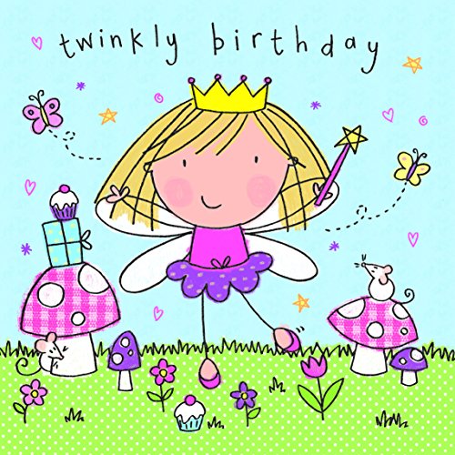 Twizler Geburtstagskarte für Mädchen – Feen-Prinzessin mit Zauberstab, Schmetterlingen, Swarovski-Kristall-Finish und ausgeschnittenem Lesezeichen – Kindergeburtstagskarte von Twizler
