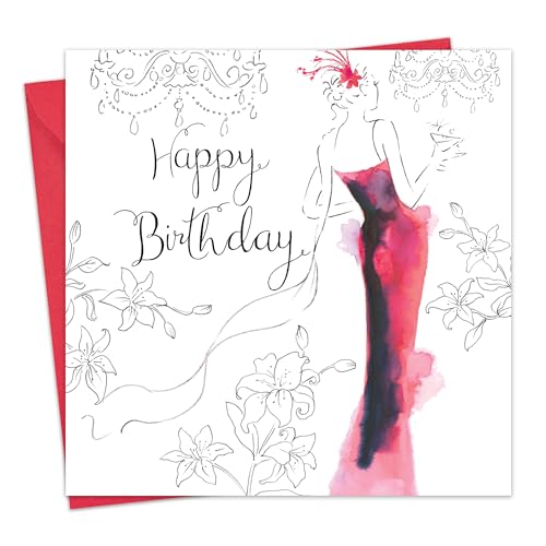 Twizler Geburtstagskarte für Sie mit Swarovski Kristall Finish und einzigartigem Aquarell-Effekt - Cocktailkleid - weibliche Geburtstagskarte - Damen Geburtstagskarte von Twizler
