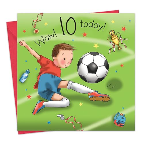 Twizler Geburtstagskarte mit Fußballer für Jungen zum 10. Geburtstag - 10 Jahre - Alter: 10 - Kindergeburtstagskarte - Geburtstagskarte für Jungen - Happy Birthday-Karte von Twizler