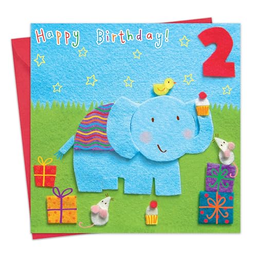 Twizler Geburtstagskarte zum 2. Geburtstag für Kinder mit Elefant und Geschenken – für 2-Jährige – Happy Birthday Karte von Twizler