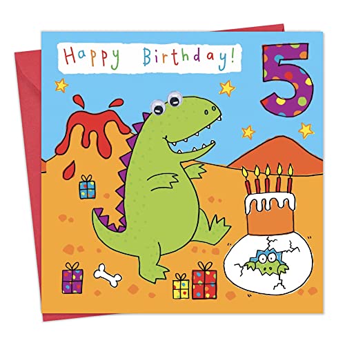 Twizler Geburtstagskarte zum 5. Geburtstag, mit Dinosaurier-Party und handgefertigten Kulleraugen, für Mädchen und Jungen von Twizler