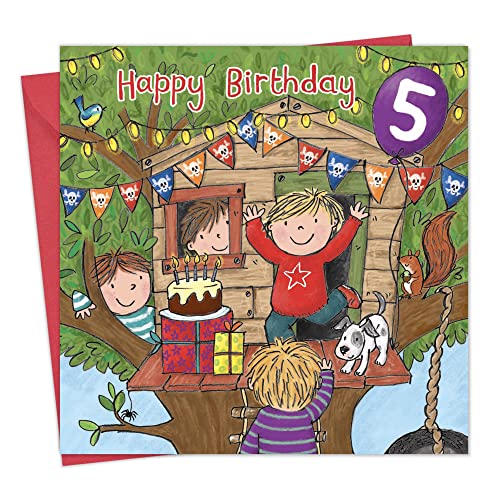 Twizler Geburtstagskarte zum 5. Geburtstag für Jungen mit Baumhaus - Glückwunschkarte zum 5. Geburtstag - Glückwunschkarte zum 5. Geburtstag - Geburtstagskarte für Jungen von Twizler