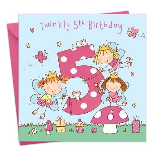 Twizler Geburtstagskarte zum 5. Geburtstag für Mädchen mit Feenprinzessin und Glitzer, 5. Jahre, Geburtstagskarte für Kinder, Geburtstagskarte für Mädchen von Twizler