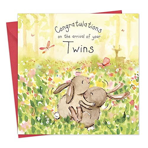 Twizler Glückwunschkarte für Zwillinge mit niedlichen Doppelhäschen, für Neugeborene, Glückwunschkarte für Neugeborene, niedliche Karte, Geschenk für Zwillinge von Twizler