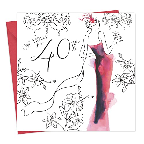 Twizler Glückwunschkarte zum 40. Geburtstag für Sie mit Swarovski-Kristall-Finish und einzigartigem Aquarell-Effekt - 40 Jahre alt - Geburtstagskarte zum 40. von Twizler
