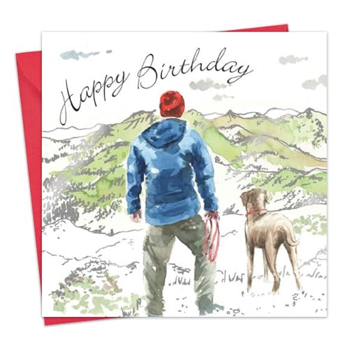 Twizler Happy Birthday Glückwunschkarte für Ihn mit grüner & silberner Folie und einzigartigem Aquarell-Effekt - Hundekarte - Wanderkarte - Männliche Geburtstagskarte - Herren Geburtstagskarte von Twizler