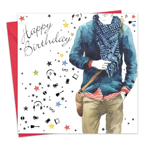 Twizler Happy Birthday Karte für Ihn mit Silberfolie & einzigartigem Aquarell-Effekt - Geburtstagskarte für Männer - Geburtstagskarte Männer - Musik Geburtstagskarte von Twizler