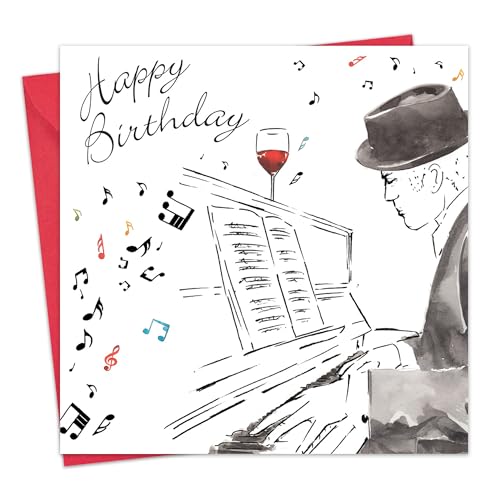 Twizler Happy Birthday Karte für Ihn mit Silberfolie & einzigartigem Aquarell-Effekt - Männliche Geburtstagskarte - Männer Geburtstagskarte - Klavierkarte von Twizler