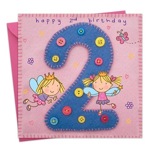 Twizler Karte zum 2. Geburtstag für Mädchen, mit Fee, Prinzessin und Schmetterlingen, ideal für den Kindergeburtstag von Twizler