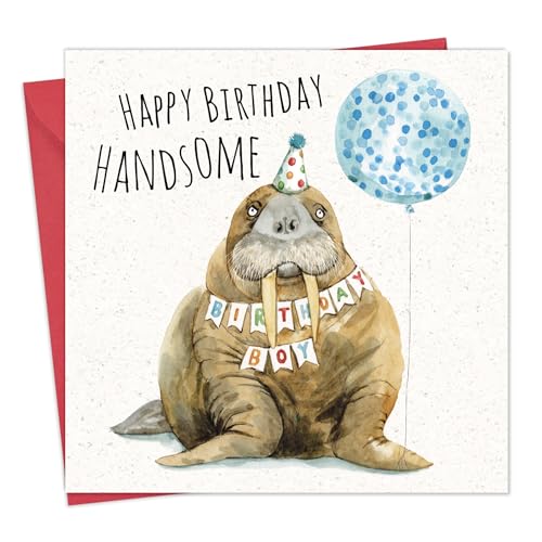 Twizler Lustige Geburtstagskarte Walross – lustige Karte für Männer – Happy Birthday für Ihn – männlicher Geburtstag – Tierhumor – innen blanko von Twizler
