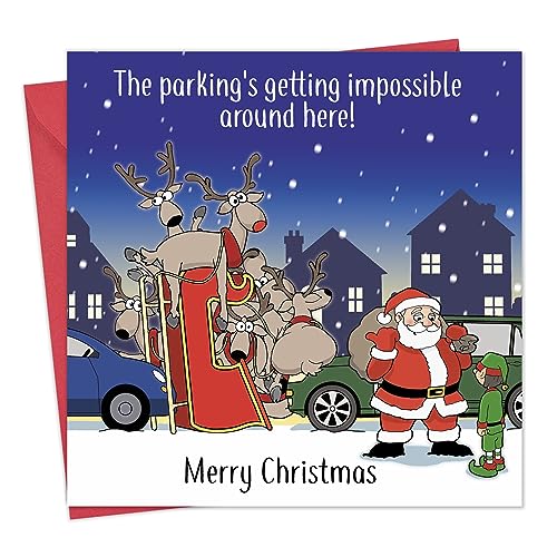 Twizler Lustige Weihnachtskarte "Impossible Parking – Merry Christmas" – Humor Xmas – Herren Weihnachten für Ihn, männlicher Ehemann, Sohn, Papa – Damen Weihnachten für sie, weibliche Frau, Tochter, von Twizler