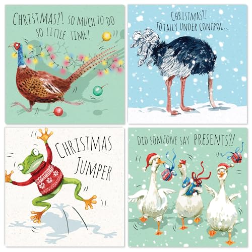 Twizler Lustige Weihnachtskarten, 8-8 verschiedene humorvolle Designs, 8 Stück Humor Frohe Weihnachtskarten – Lustige Weihnachtskarten Multipack, 15.5 cm x 15.5 cm von Twizler