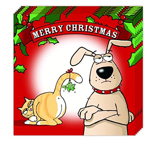 Twizler Lustige Weihnachtskarten 6 Stück - Katze & Hund Mistelzweig Design - Lustige Weihnachtskarten Multipack - 6 Stück Weihnachtskarten - Frohe Weihnachtskarten - Katze & Hund Weihnachtskarten Pack von Twizler