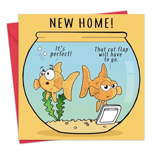 Twizler New Home Card Lustige Goldfisch-Schüssel-Katzenklappe – lustige Karte für neues Haus von Twizler