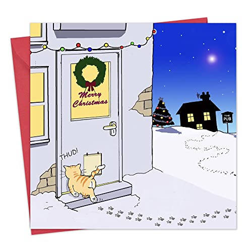 Twizler Weihnachtskarte mit Kneipe, betrunkener Katze und der Aufschrift „Thud“, lustige Karte, geeignet für Damen und Herren von Twizler