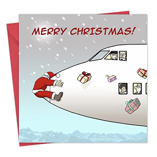 Twizler Weihnachtskarte mit Weihnachtsmann, Flugzeug und Geschenken, lustige Weihnachtskarte, für Männer und Frauen geeignet von Twizler
