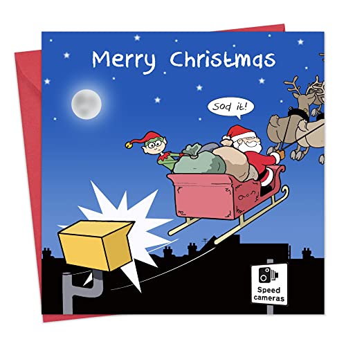 twizler Merry Christmas Karte mit Santa, Elf, Rentier und Speed Kamera – Happy Christmas – Xmas Karte – Funny Christmas Card – Damen Weihnachten – Herren Weihnachten Karte von Twizler
