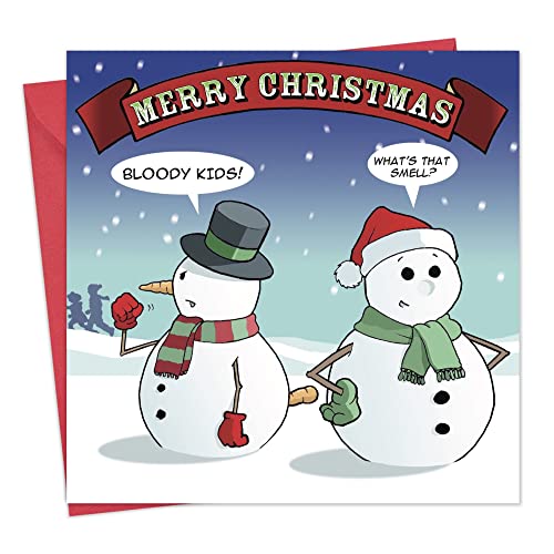 twizler Merry Christmas Karte mit Schneemännern, Karotte, Streich, und Cheeky Kids – Happy Weihnachten – XMAS Karte – Funny Christmas Card – Damen Weihnachten – Herren Weihnachten Karte von Twizler