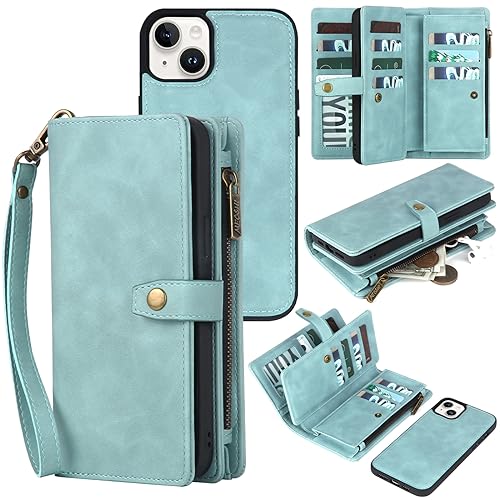TwoHead Schutzhülle für iPhone 15 Plus, abnehmbare magnetische Handyhülle, stoßfeste Schutzhülle aus Leder mit Kartenhalter und Kleingeldfach, 17 cm, Blau TwoHead Schutzhülle für iPhone 15 Plus, abnehmbare magnetische Handyhülle, stoßfeste Schutzhülle aus Leder mit Kartenhalter und Kleingeldfach, 17 cm, Blau von TwoHead