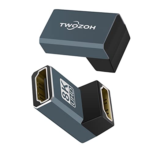 Twozoh 8K HDMI Koppler (2 Stück), HDMI 2.1 Buchse auf Buchse Adapter Um 90° Abgewinkelt, unterstützt 8K@60Hz, 4K@120Hz 1080p von Twozoh