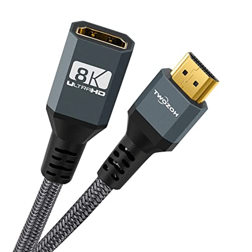 Twozoh 8K HDMI-Verlängerungskabel, HDMI 2.1 Stecker auf Buchse, geflochtenes Nylon-HDMI-Verlängerungskabel, unterstützt 8K@60Hz 4K@120Hz 48gbps (1,5M) von Twozoh