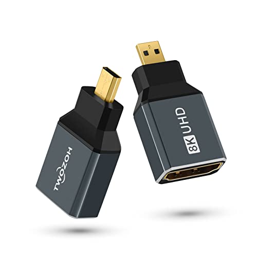 Twozoh 8K Micro HDMI Adapter (2 Stück), 2.1 Micro HDMI Stecker auf Standard HDMI Buchse Adapter Konverter, unterstützt 8K@60Hz, 4K@120Hz, 2K@240Hz von Twozoh