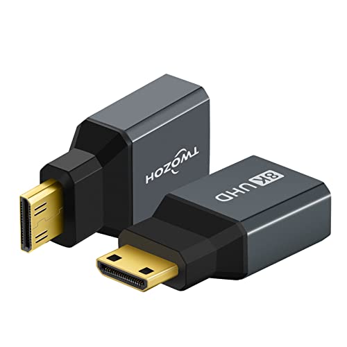 Twozoh 8K Mini HDMI Adapter (2 Stück), 2.1 Mini HDMI Stecker auf Standard HDMI Buchse Adapter Konverter, unterstützt 8K@60Hz, 4K@120Hz, 2K@240Hz von Twozoh