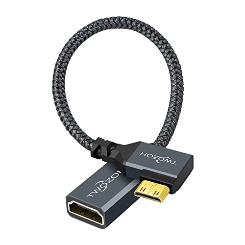 Twozoh 90° linker Winkel Mini HDMI Stecker auf HDMI Buchse Kabel 0,2M, abgewinkeltes Mini HDMI auf HDMI Adapterkabel unterstützt 3D/4K 1080p von Twozoh